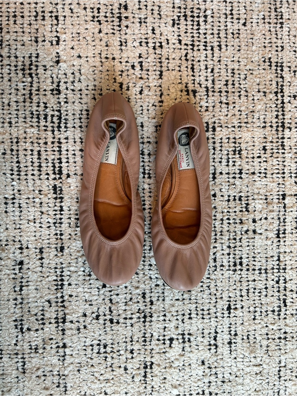 Lanvin Nude Pink Leather Ruched Ballet Flats